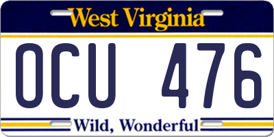 WV license plate OCU476