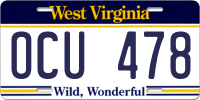 WV license plate OCU478