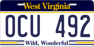 WV license plate OCU492