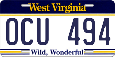 WV license plate OCU494