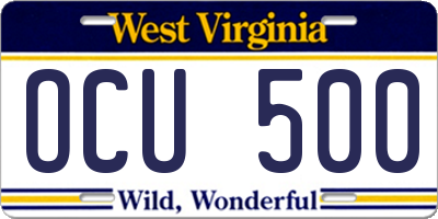 WV license plate OCU500