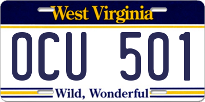 WV license plate OCU501