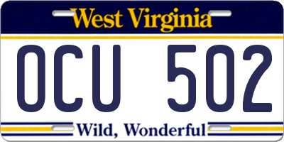 WV license plate OCU502
