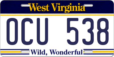 WV license plate OCU538