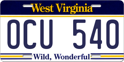 WV license plate OCU540