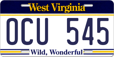 WV license plate OCU545