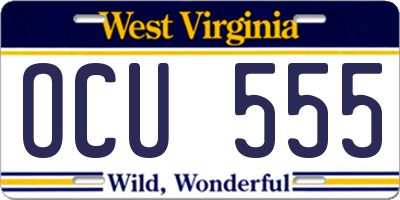 WV license plate OCU555