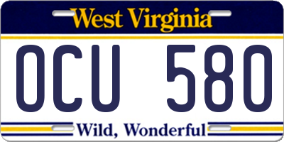 WV license plate OCU580