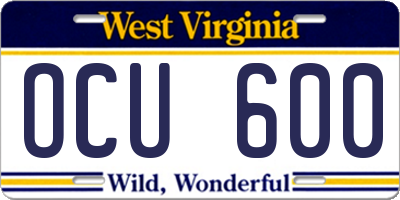 WV license plate OCU600