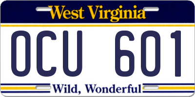 WV license plate OCU601