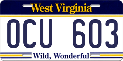 WV license plate OCU603