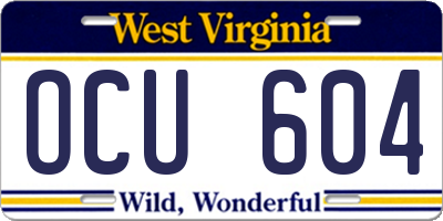 WV license plate OCU604
