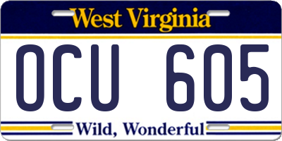 WV license plate OCU605