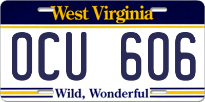 WV license plate OCU606