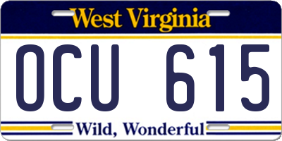 WV license plate OCU615