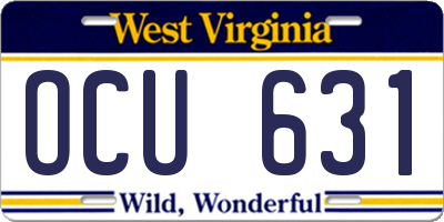 WV license plate OCU631