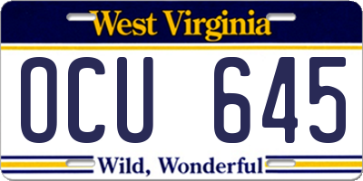 WV license plate OCU645