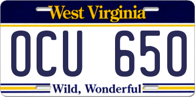 WV license plate OCU650