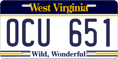WV license plate OCU651