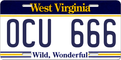 WV license plate OCU666
