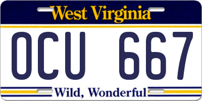 WV license plate OCU667