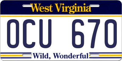 WV license plate OCU670