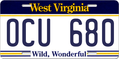 WV license plate OCU680