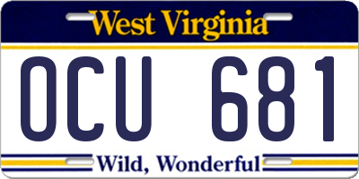 WV license plate OCU681