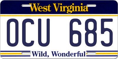 WV license plate OCU685