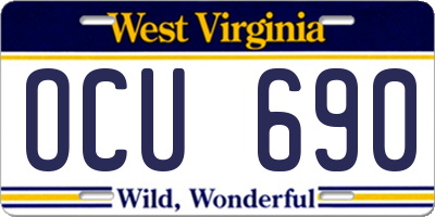 WV license plate OCU690