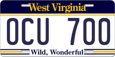 WV license plate OCU700
