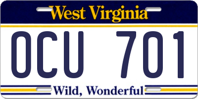 WV license plate OCU701