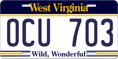 WV license plate OCU703