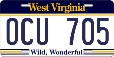 WV license plate OCU705