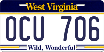 WV license plate OCU706