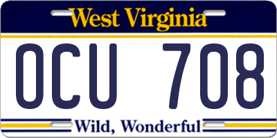 WV license plate OCU708