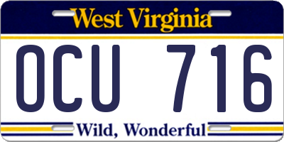 WV license plate OCU716