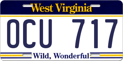 WV license plate OCU717