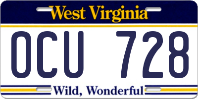 WV license plate OCU728