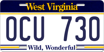 WV license plate OCU730