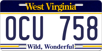 WV license plate OCU758