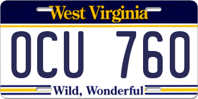 WV license plate OCU760