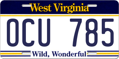 WV license plate OCU785