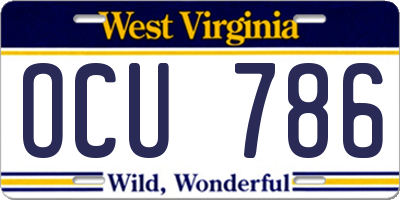 WV license plate OCU786