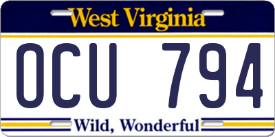 WV license plate OCU794