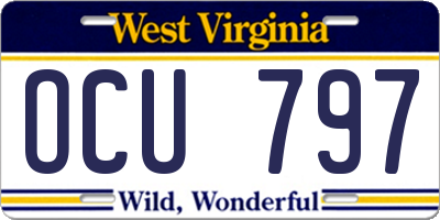 WV license plate OCU797