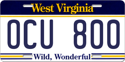 WV license plate OCU800