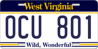 WV license plate OCU801