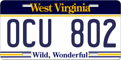 WV license plate OCU802