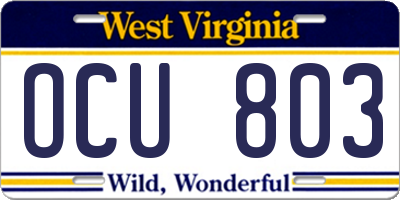 WV license plate OCU803